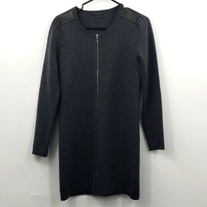 Theory black zip front Dress Gray Wool Glorine Eloquence Lamb Leather medium